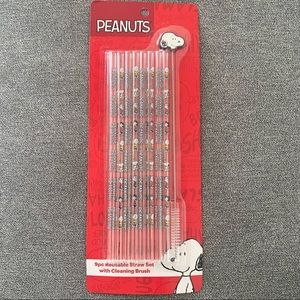 Peanuts Gang Plastic Reusable Straws
with Cleaning Brush 9PC NEW